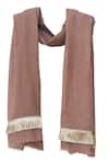 Shop_Pashma_Brown Fringe Silk Cashmere Embroidered Scarf _at_Aza_Fashions