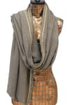 Pashma_Grey Lace Silk Chasmere Embroidered Scarf _Online_at_Aza_Fashions