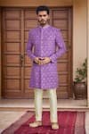 Buy_Aryavir Malhotra_Purple Polly Silk Embroidered Sequin Sherwani Set _at_Aza_Fashions