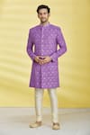 Buy_Aryavir Malhotra_Purple Polly Silk Embroidered Sequin Sherwani Set 