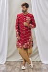 Buy_Aryavir Malhotra_Maroon Art Banarasi Silk Embroidered Floral Sherwani Set 