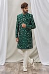 Buy_Aryavir Malhotra_Green Art Banarasi Silk Embroidered Floral Sherwani Set 