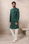 Buy_Aryavir Malhotra_Green Art Banarasi Silk Embroidered Floral Sherwani Set _at_Aza_Fashions