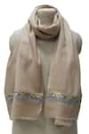 Buy_Pashma_Beige Floral Line Embroidered Scarf _at_Aza_Fashions