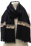 Buy_Pashma_Black Floral Silk Cashmere Embroidered Scarf _at_Aza_Fashions