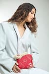 Shop_Boxwish By Bhumika_Red Lucknowi Threadwork Clutch Bag _at_Aza_Fashions