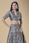 Samyukta Singhania_Blue Brocade Woven Floral Collar Kalidar Lehenga With Blouse _at_Aza_Fashions