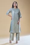 Shop_Samyukta Singhania_Grey Brocade Woven Floral Round Straight Kurta With Pant _Online_at_Aza_Fashions