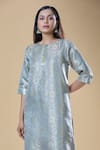 Samyukta Singhania_Grey Brocade Woven Floral Round Straight Kurta With Pant _at_Aza_Fashions