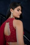 Aakansha Gupta_Red Organza Embroidered Cut Dana Tiered Ruffle Pre-draped Saree With Blouse _Online_at_Aza_Fashions