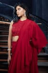 Shop_Aakansha Gupta_Red Organza Embroidered Cut Dana Tiered Ruffle Pre-draped Saree With Blouse _Online_at_Aza_Fashions