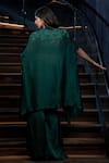 Shop_Aakansha Gupta_Green Organza Embroidered Thread Cape Quinin Floral Ruched Flared Pant Set _at_Aza_Fashions