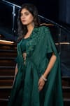 Buy_Aakansha Gupta_Green Organza Embroidered Thread Cape Quinin Floral Ruched Flared Pant Set _Online_at_Aza_Fashions