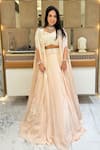 Buy_Aakansha Gupta_Peach Organza Embroidered Thread Cape Open Dahlia Pastel Lehenga Set _at_Aza_Fashions