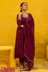 MITHI SUPARI_Wine Malai Chanderi Embroidered Zardozi Round Kunthi Kurta Set _at_Aza_Fashions