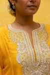 Shop_MITHI SUPARI_Yellow Pure Silk Chanderi Embroidered Zardozi Notched Tilla Kurta Set _Online_at_Aza_Fashions