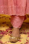 Buy_MITHI SUPARI_Pink Malai Chanderi Embroidered Resham U-neck Malti Thread Anarkali Pant Set 