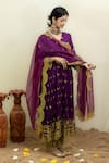 Buy_MITHI SUPARI_Purple Cotton Embroidery Thread V Neck Anarkali Set _at_Aza_Fashions