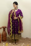 MITHI SUPARI_Purple Cotton Embroidery Thread V Neck Anarkali Set _Online_at_Aza_Fashions