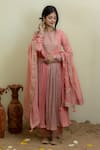 Buy_MITHI SUPARI_Pink Cotton Brocade Woven Mughal Floral Round Anarkali Set _at_Aza_Fashions