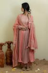 MITHI SUPARI_Pink Cotton Brocade Woven Mughal Floral Round Anarkali Set _Online_at_Aza_Fashions