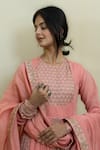 Shop_MITHI SUPARI_Pink Cotton Brocade Woven Mughal Floral Round Anarkali Set _Online_at_Aza_Fashions