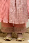 MITHI SUPARI_Pink Cotton Brocade Woven Mughal Floral Round Anarkali Set _at_Aza_Fashions