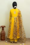 Shop_MITHI SUPARI_Yellow Viscose Chanderi Printed Kalamkari V Neck Placement Anarkali Set _at_Aza_Fashions