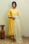 Buy_MITHI SUPARI_Yellow Pure Silk Chanderi Embroidery Thread Mandarin Collar Placket Kurta Set _at_Aza_Fashions