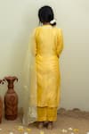 Shop_MITHI SUPARI_Yellow Pure Silk Chanderi Embroidery Thread Mandarin Collar Placket Kurta Set _at_Aza_Fashions