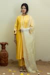 Buy_MITHI SUPARI_Yellow Pure Silk Chanderi Embroidery Thread Mandarin Collar Placket Kurta Set _Online_at_Aza_Fashions