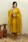 Buy_MITHI SUPARI_Yellow Silk Chanderi Embroidery Zardozi Round Kurta Set _at_Aza_Fashions