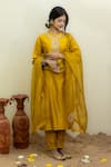 Buy_MITHI SUPARI_Yellow Silk Chanderi Embroidery Zardozi Round Kurta Set _Online_at_Aza_Fashions