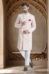 Buy_Aryavir Malhotra_Pink Pure Silk Embroidery Flora Sherwani With Polo Pant _at_Aza_Fashions