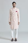 Aryavir Malhotra_Pink Pure Silk Embroidery Flora Sherwani With Polo Pant _Online_at_Aza_Fashions