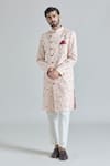 Shop_Aryavir Malhotra_Pink Pure Silk Embroidery Flora Sherwani With Polo Pant _Online_at_Aza_Fashions