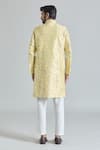 Shop_Aryavir Malhotra_Yellow Pure Silk Embroidery Gardenia Bloom Asymmetric Sherwani With Polo Pant _at_Aza_Fashions