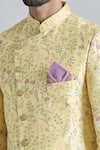 Aryavir Malhotra_Yellow Pure Silk Embroidery Gardenia Bloom Asymmetric Sherwani With Polo Pant _at_Aza_Fashions