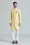 Buy_Aryavir Malhotra_Yellow Pure Silk Embroidery Gardenia Bloom Asymmetric Sherwani With Polo Pant 