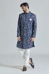 Aryavir Malhotra_Blue Pure Silk Embroidery Flora Bloom Sherwani With Polo Pant _Online_at_Aza_Fashions