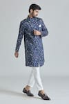 Buy_Aryavir Malhotra_Blue Pure Silk Embroidery Flora Bloom Sherwani With Polo Pant _Online_at_Aza_Fashions