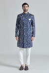 Buy_Aryavir Malhotra_Blue Pure Silk Embroidery Flora Bloom Sherwani With Polo Pant 