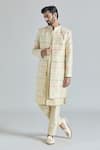 Aryavir Malhotra_Cream Pure Silk Embroidery Florin Jaal Long Jacket And Kurta Set _at_Aza_Fashions