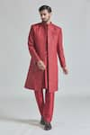 Buy_Aryavir Malhotra_Red Pure Silk Embroidery Crest Sherwani Jacket And Pant Set 