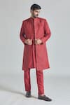 Shop_Aryavir Malhotra_Red Pure Silk Embroidery Crest Sherwani Jacket And Pant Set 