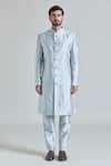 Aryavir Malhotra_Grey Pure Silk Embroidery Phool Jaal Sherwani Jacket And Pant Set _Online_at_Aza_Fashions