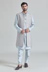 Aryavir Malhotra_Grey Pure Silk Embroidery Phool Jaal Sherwani Jacket And Pant Set _at_Aza_Fashions