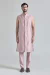 Arihant Rai Sinha_Pink Pure Silk Embroidery Phool Sherwani Jacket And Pant Set _Online_at_Aza_Fashions