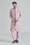Shop_Arihant Rai Sinha_Pink Pure Silk Embroidery Phool Sherwani Jacket And Pant Set _Online_at_Aza_Fashions