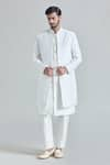 Shop_Aryavir Malhotra_White Pure Silk Embroidery Phool Mahal Sherwani Jacket And Pant Set _Online_at_Aza_Fashions